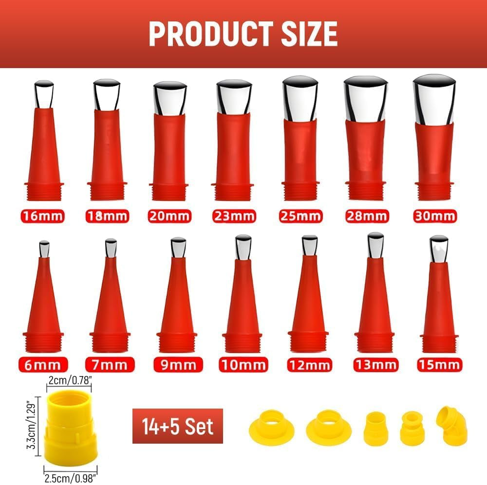 Sealing Tool Set, Integrated Rubber Nozzle Tool Set, Sealing Extension Nozzle, Simple Sealing Finisher Nozzle, Sealing Tips Set (19PCS)