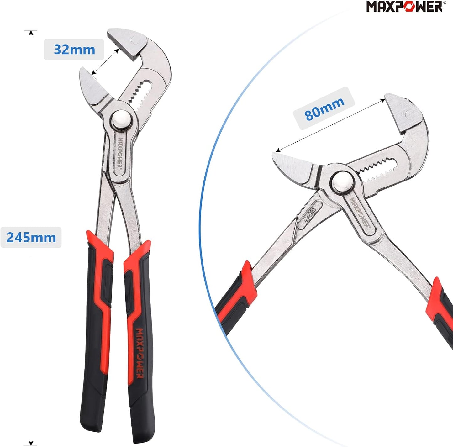 Water Pump Pliers 250Mm(10-Inch), Multigrip Groove Slip Joint Pliers with Quick Adjustment Button, Super Wide Open Jaw