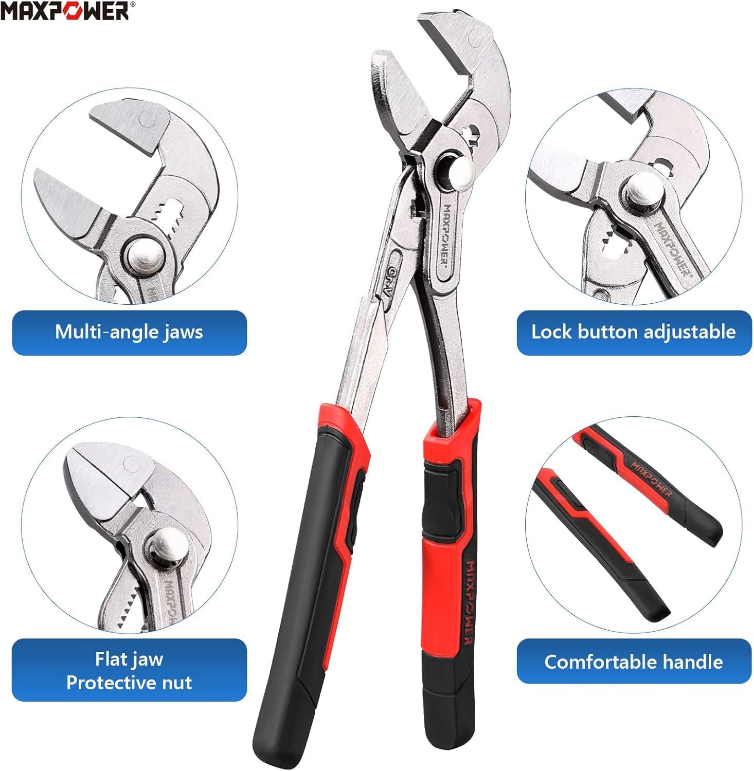 Water Pump Pliers 250Mm(10-Inch), Multigrip Groove Slip Joint Pliers with Quick Adjustment Button, Super Wide Open Jaw