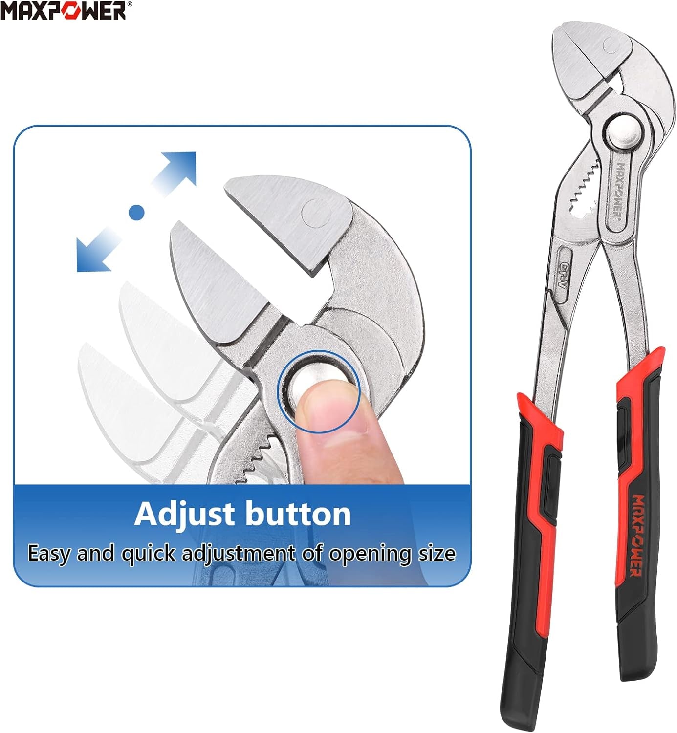 Water Pump Pliers 250Mm(10-Inch), Multigrip Groove Slip Joint Pliers with Quick Adjustment Button, Super Wide Open Jaw