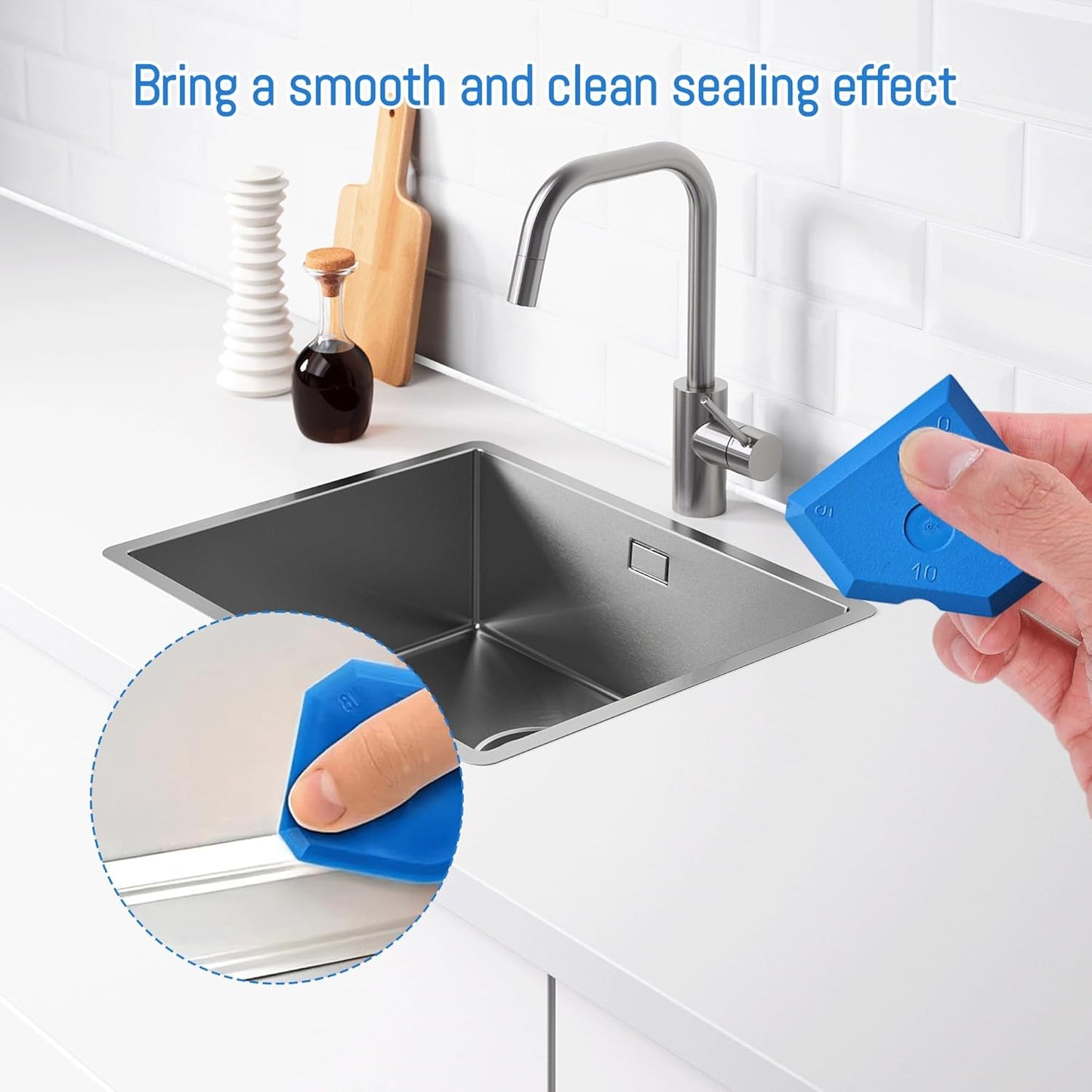 5PCS Sealant Finishing Tool for Sealing Tool Blue Silicone Tool Durable and Reusable Smoothing Kit Caulking Tool Silicone Sealant Tool Silicone Block for Kitchen Bathroom Floor Caulking Sealing