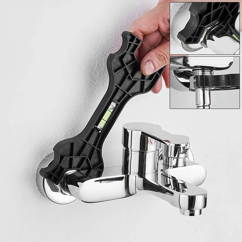 Dual-Headed Multifunctional Wrench with Integrated Level for Plumbing and Faucet Repair Tools