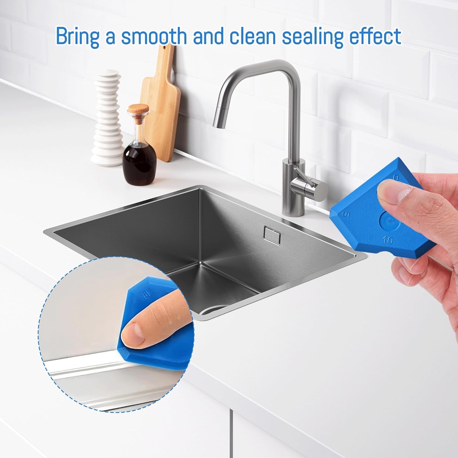 5PCS Sealant Finishing Tool for Sealing Tool Blue Silicone Tool Durable and Reusable Smoothing Kit Caulking Tool Silicone Sealant Tool Silicone Block for Kitchen Bathroom Floor Caulking Sealing